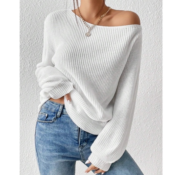 Cozy One Shoulder Lantern Sleeve Sweater Top - Picture 6 of 8